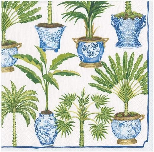 SERVILLETA LUNCHEON POTTED PALMS WHITE