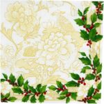 SERVILLETA LUNCHEON HOLLY CERAMIC IVORY/GOL