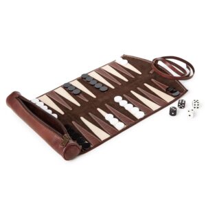 JUEGO DE BACKGAMMON ENRROLLABLE DE CUERO