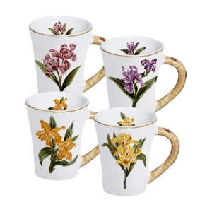 SET DE 4 TAZAS DE ORQUIDEAS