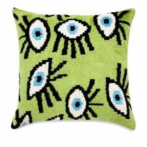 COJIN VELVET OJOS VERDE
