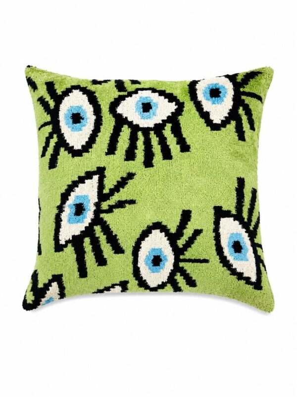 COJIN VELVET OJOS VERDE